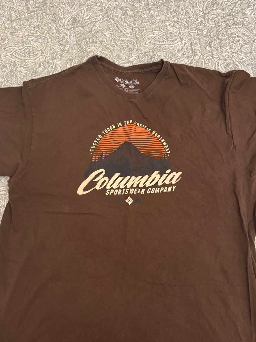 Columbia Brown Short Sleeve Graphic Tee with Orange Accent